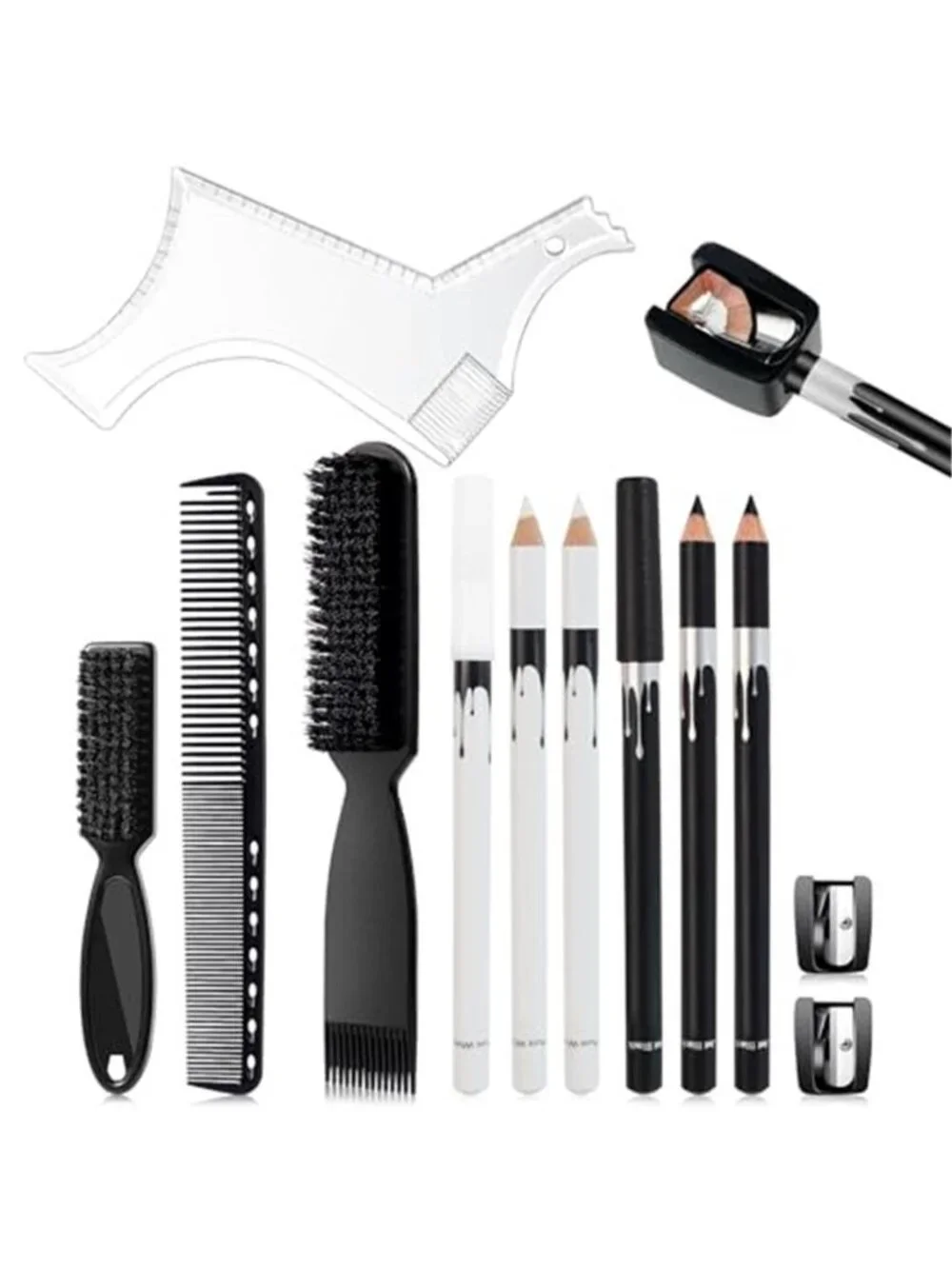 12Pcs Beard Shaper Tool Kit for Men Grooming, White Black Barber Pencil